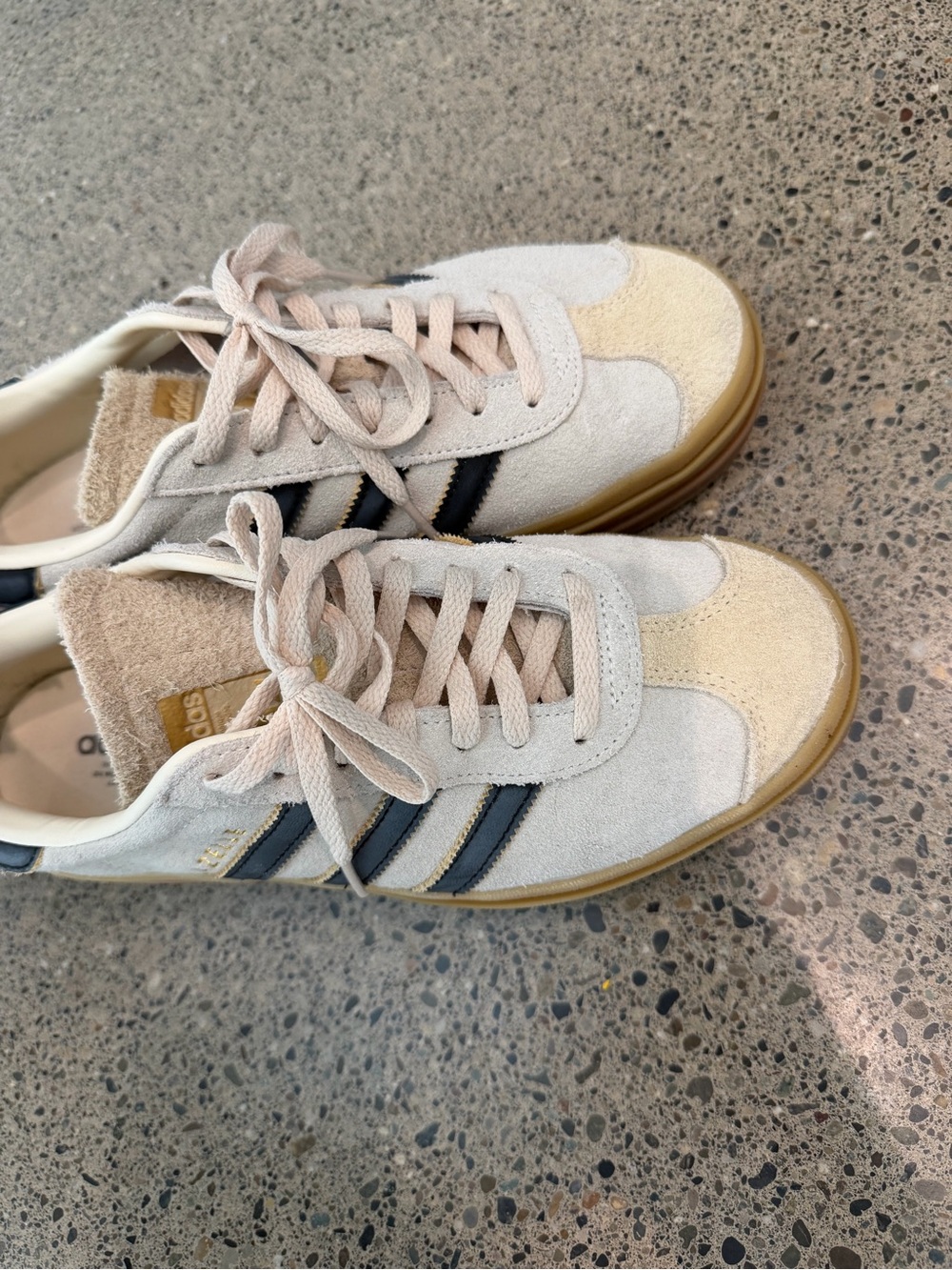 adidas Cream Suede Platform Sneakers with Black Accents - Picture 2 of 3